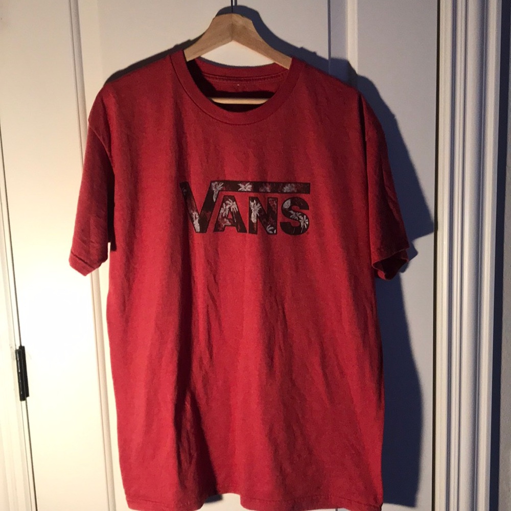 Red Vans tshirt with Cali palm tree pattern